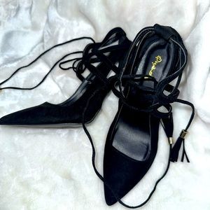Lace up black heels